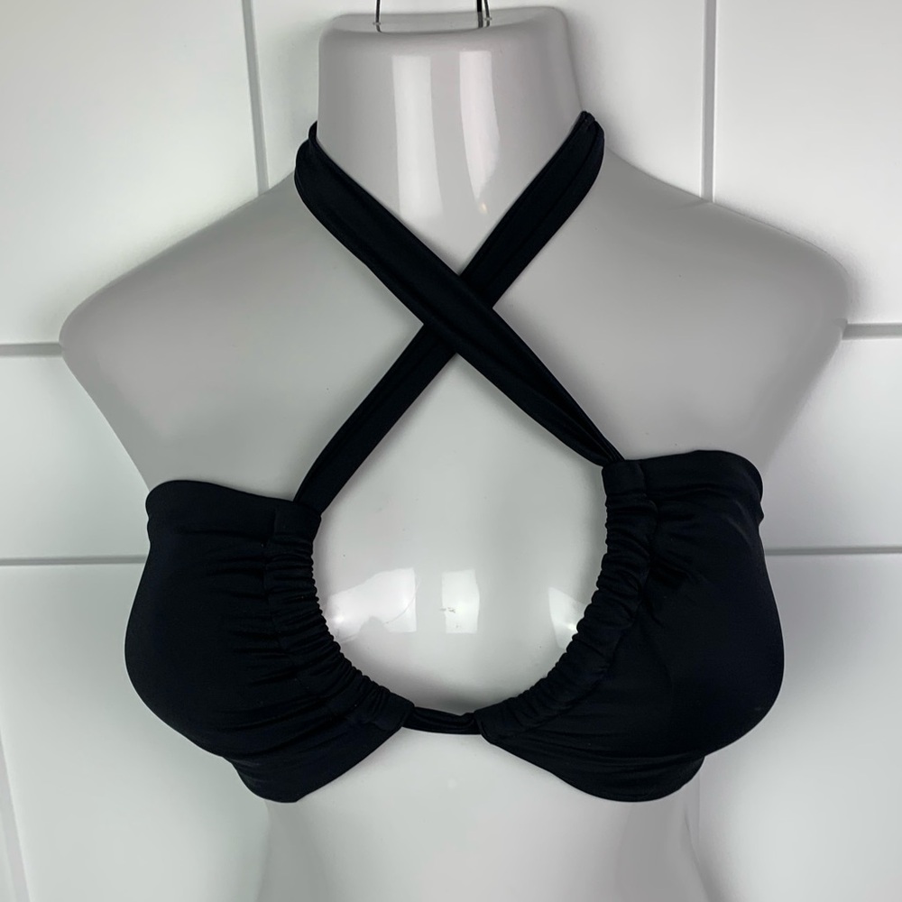 Black Crisscross Halter Bikini Top - Women Swim